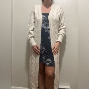 Leith Cozy Cable Knit Longline Cardigan Beige Oatmeal Light Heather Size Small